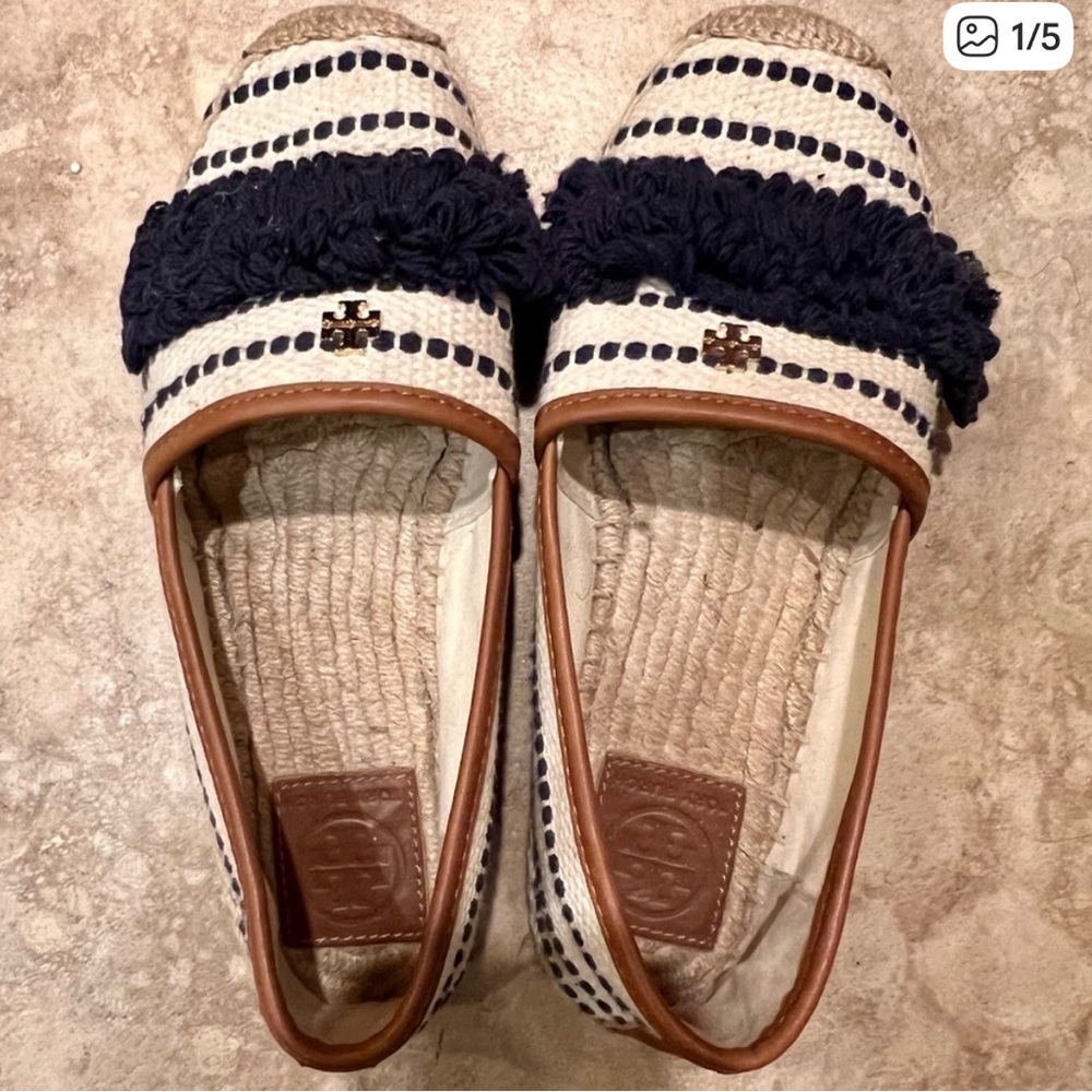 Tory Burch Navy and Cream Espadrilles